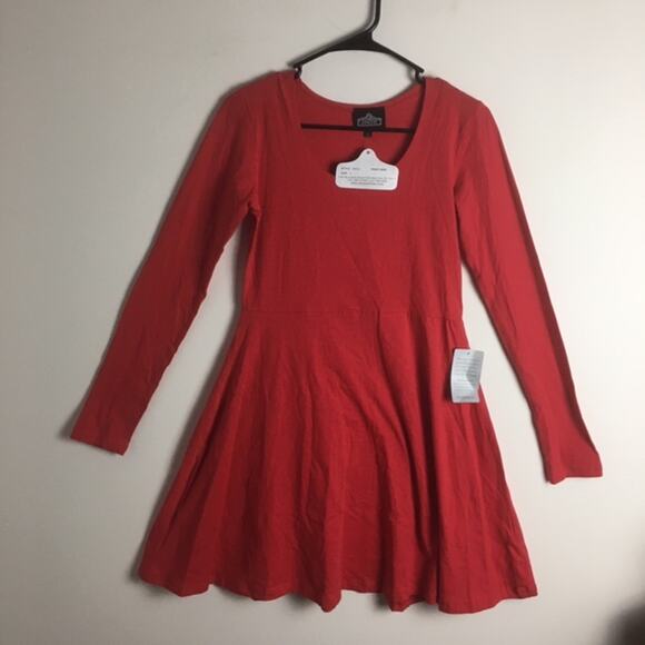 Angie A-Line Long Sleeve Tee Dress Red Small - Picture 2 of 14